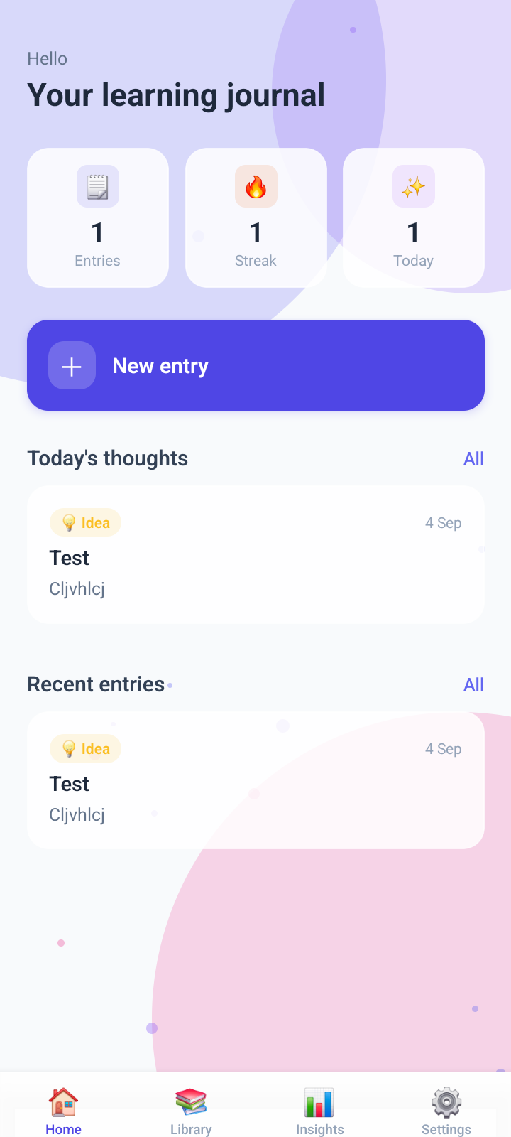 Whiteboard Journal home screen
